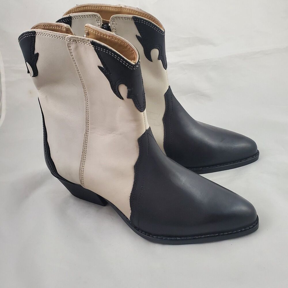 Free People New Frontier Western Boot 6 White Black Rodeo Cowgirl Country Ranch - Picture 2 of 12